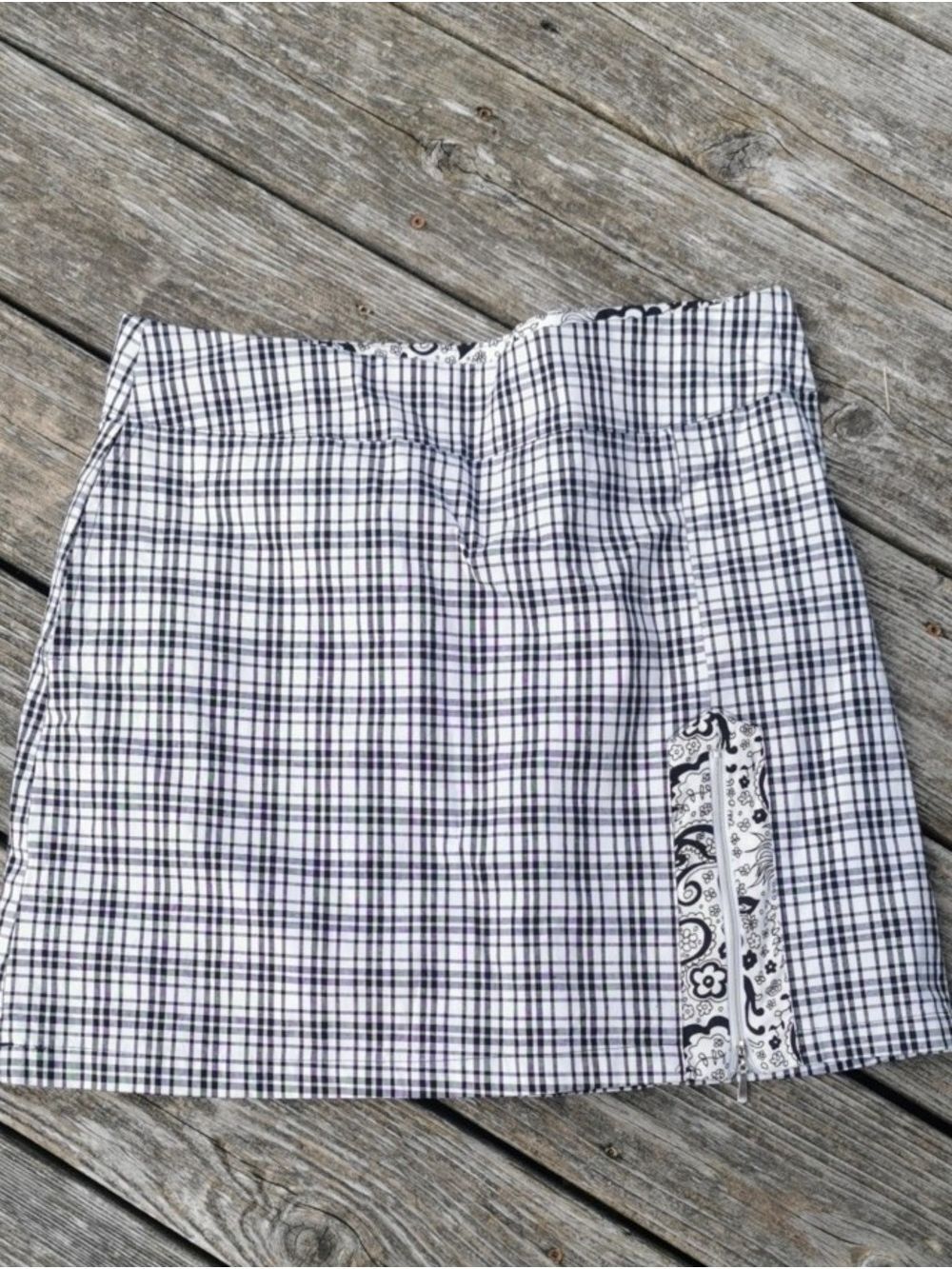 Allyson Whitmore Black and White Preppy Plaid Mini Skort with Paisley Inset 12